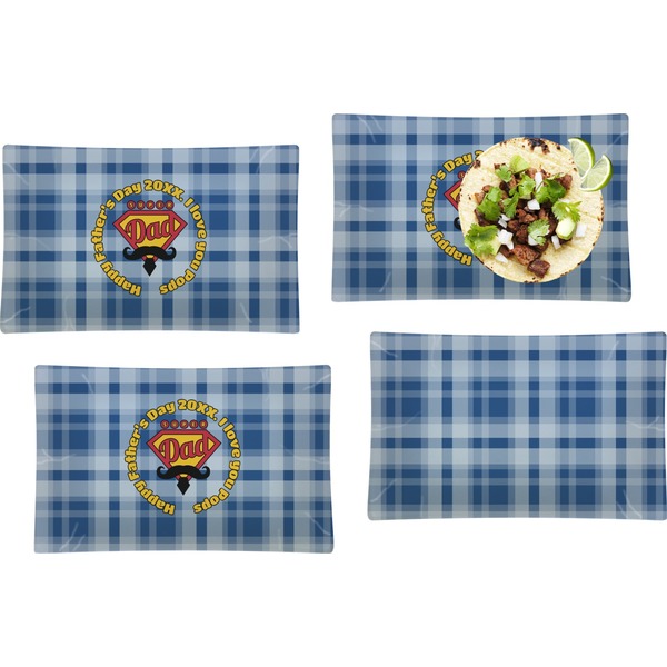 Custom Hipster Dad Set of 4 Glass Rectangular Lunch / Dinner Plate w/ Name or Text