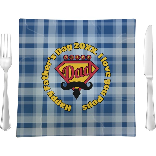 Custom Hipster Dad 9.5" Glass Square Lunch / Dinner Plate- Single or Set of 4 (Personalized)