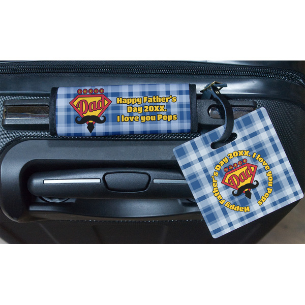 Hipster Dad Square Luggage Tag & Handle Wrap - In Context