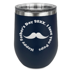 Hipster Dad Stemless Stainless Steel Wine Tumbler - Navy - Double Sided (Personalized)