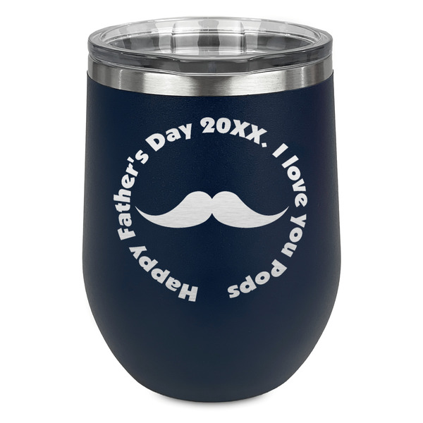 Custom Hipster Dad Stemless Stainless Steel Wine Tumbler - Navy - Double Sided (Personalized)