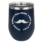 Hipster Dad Stemless Stainless Steel Wine Tumbler - Navy - Single Sided (Personalized)