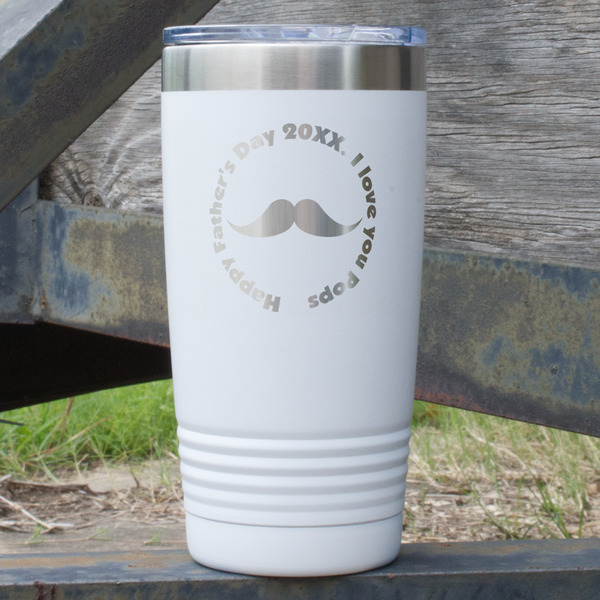Custom Hipster Dad 20 oz Stainless Steel Tumbler - White - Double Sided (Personalized)