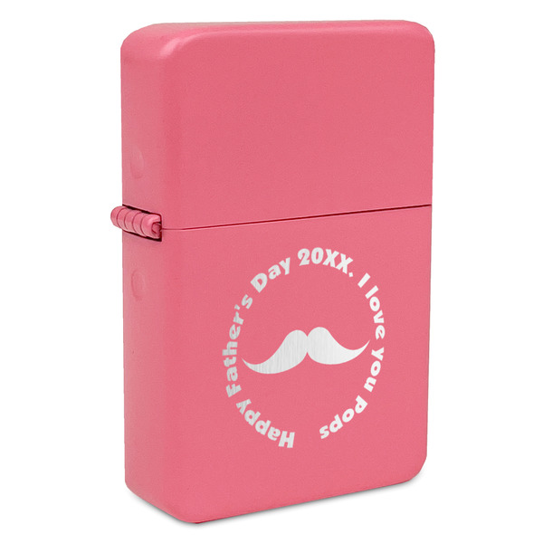 Custom Hipster Dad Windproof Lighter - Pink - Single Sided & Lid Engraved (Personalized)