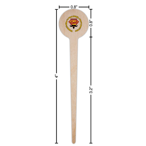 Hipster Dad Wooden 4" Food Pick - Round - Dimensions