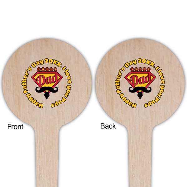 Hipster Dad Wooden 4" Food Pick - Round - Double Sided - Front & Back