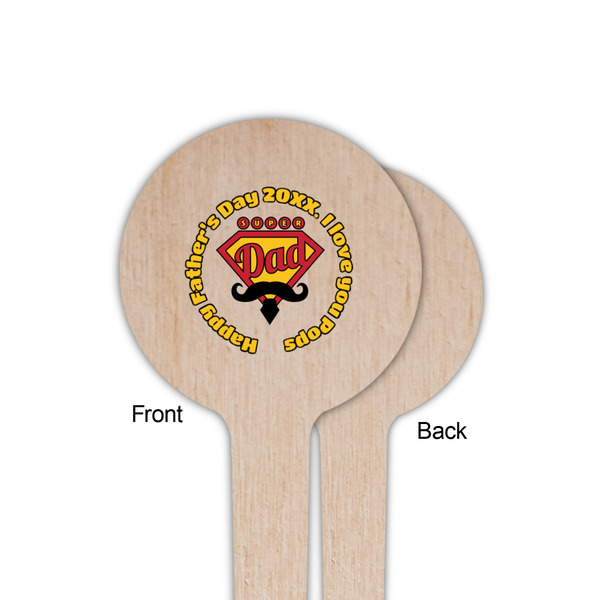 Hipster Dad Wooden 4" Food Pick - Round - Single Sided - Front & Back