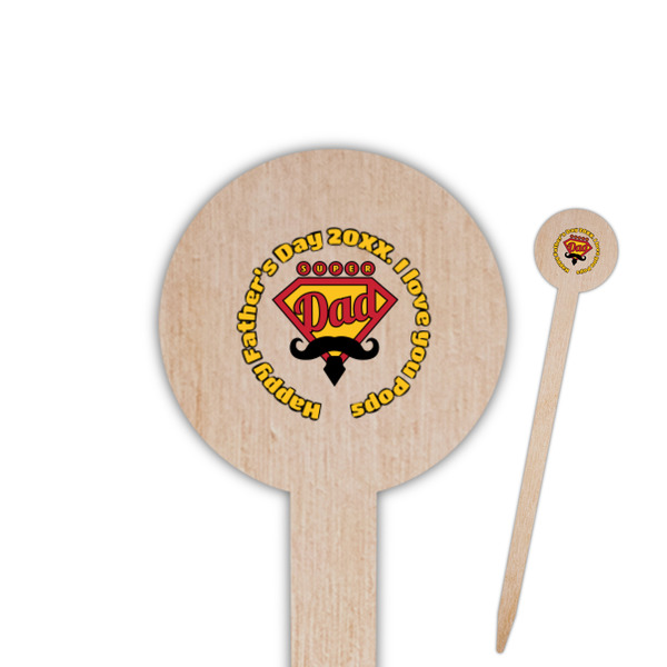 Custom Hipster Dad 6" Round Wooden Food Picks - Single Sided (Personalized)
