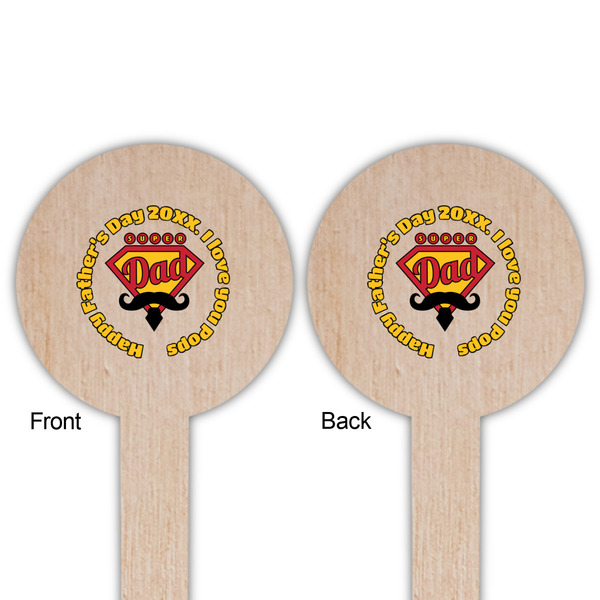 Hipster Dad Wooden 6" Food Pick - Round - Double Sided - Front & Back