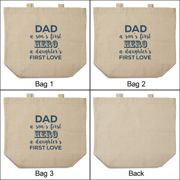 My Father My Hero 3 Reusable Cotton Grocery Bags - Front & Back View