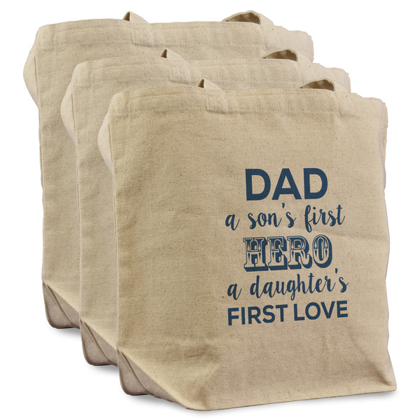 Custom My Father My Hero Reusable Cotton Grocery Bags - Set of 3
