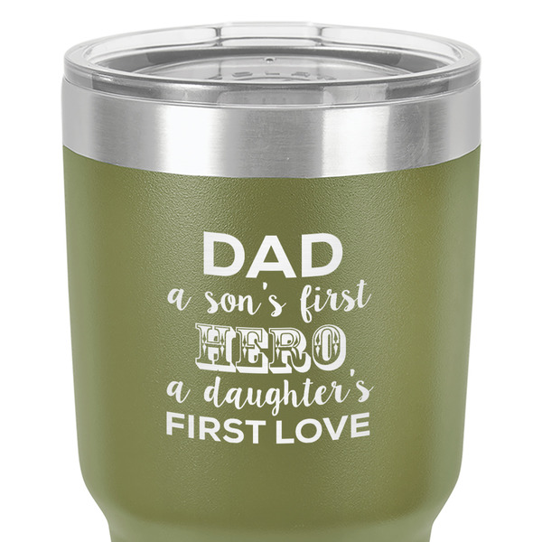 My Father My Hero 30 oz Stainless Steel Ringneck Tumbler - Olive - Close Up
