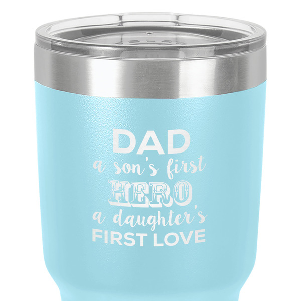 My Father My Hero 30 oz Stainless Steel Ringneck Tumbler - Teal - Close Up