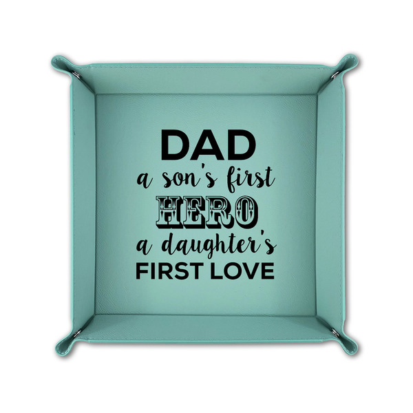 My Father My Hero 6" x 6" Teal Leatherette Snap Up Tray - FOLDED UP