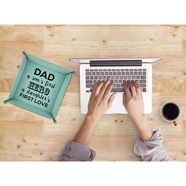 My Father My Hero 9" x 9" Teal Leatherette Snap Up Tray - LIFESTYLE