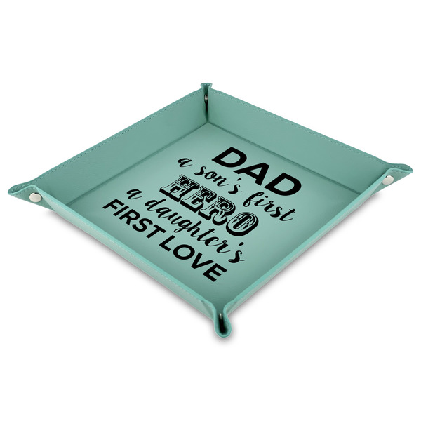 Custom My Father My Hero 9" x 9" Teal Faux Leather Valet Tray