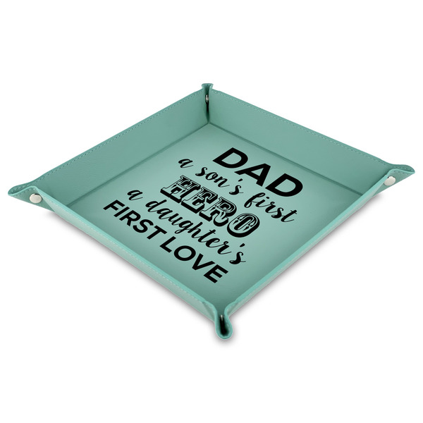 Custom My Father My Hero Faux Leather Dice Tray - 9" x 9"  - Teal