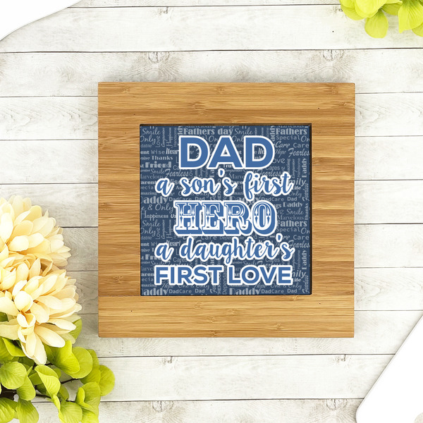 My Father My Hero Bamboo Trivet with 6" Tile - LIFESTYLE
