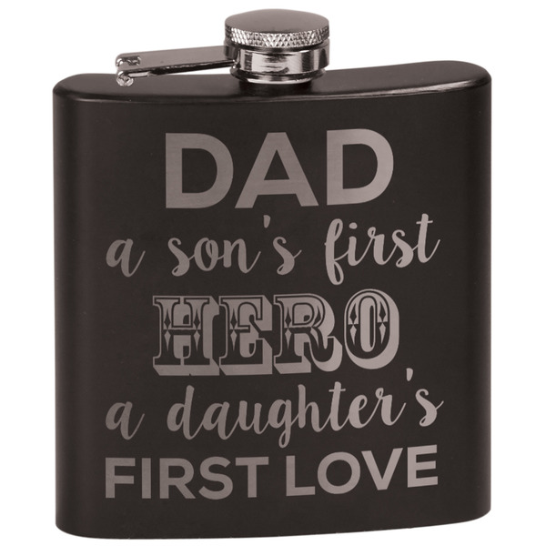 Custom My Father My Hero Black Flask Set