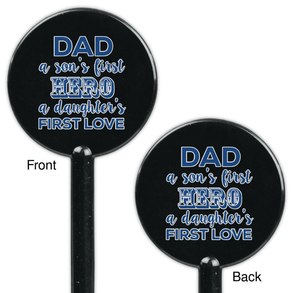 My Father My Hero Black Plastic 5.5" Stir Stick - Double Sided - Round - Front & Back