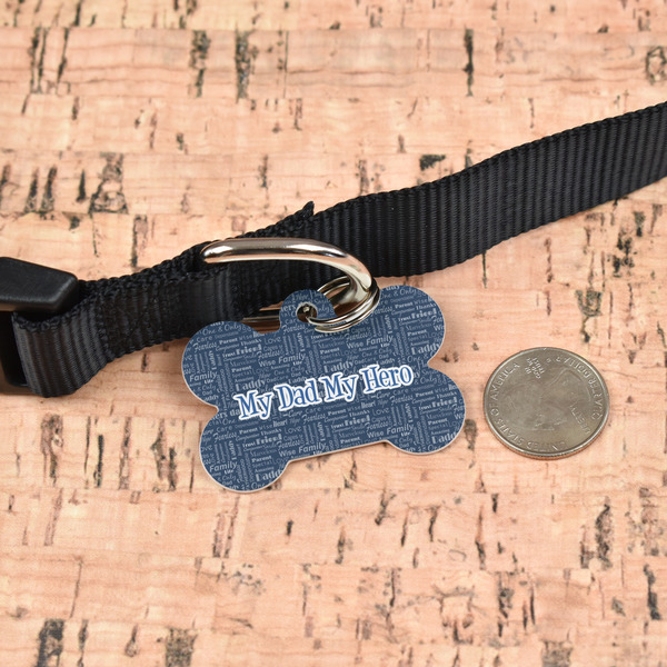 My Father My Hero Bone Shaped Dog ID Tag - Large - In Context