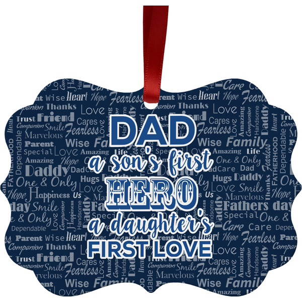 Custom My Father My Hero Metal Frame Ornament - Double Sided