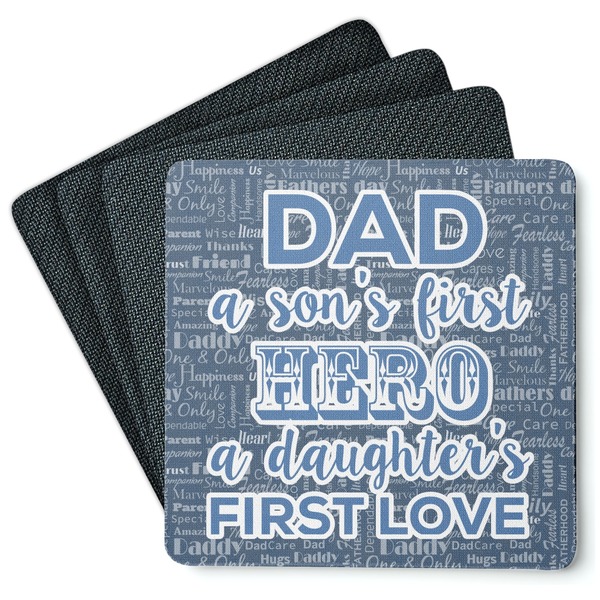 Custom My Father My Hero Square Rubber Backed Coasters - Set of 4
