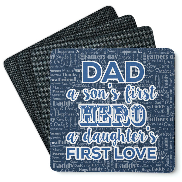 Custom My Father My Hero Square Rubber Backed Coasters - Set of 4