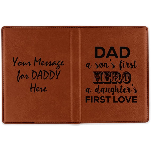 My Father My Hero Cognac Leather Passport Holder Outside Double Sided - Apvl