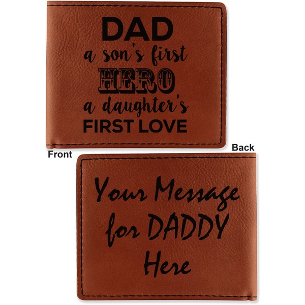 My Father My Hero Cognac Leatherette Bifold Wallets - Front and Back