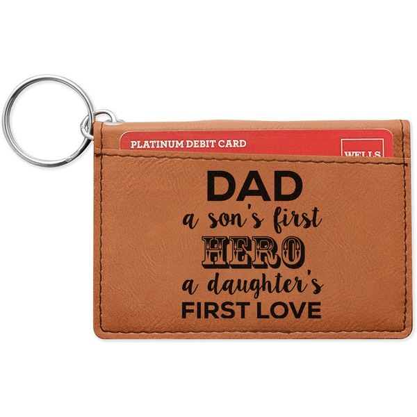 Custom My Father My Hero Leatherette Keychain ID Holder - Double Sided (Personalized)