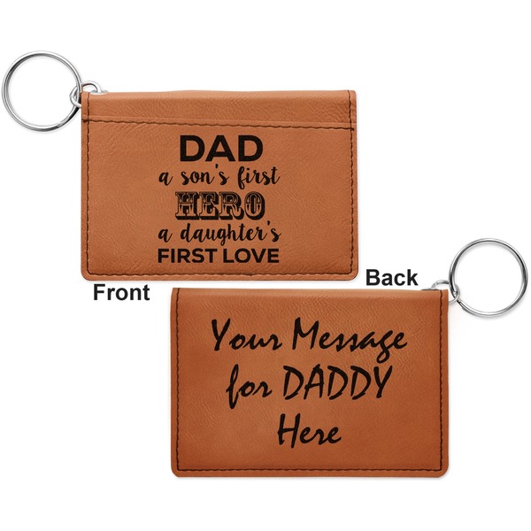 My Father My Hero Cognac Leatherette Keychain ID Holders - Front and Back Apvl