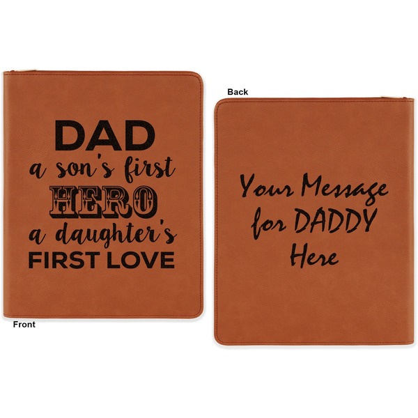 My Father My Hero Cognac Leatherette Zipper Portfolios with Notepad - Double Sided - Apvl