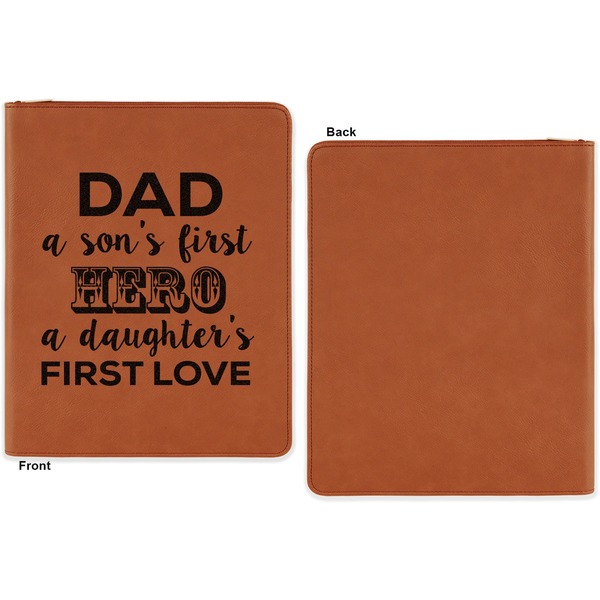 My Father My Hero Cognac Leatherette Zipper Portfolios with Notepad - Single Sided - Apvl