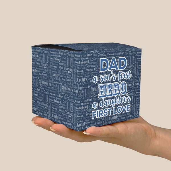 My Father My Hero Cube Favor Gift Box - On Hand - Scale View