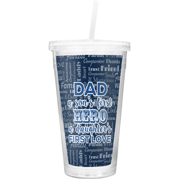 Custom My Father My Hero Double Wall Tumbler with Straw