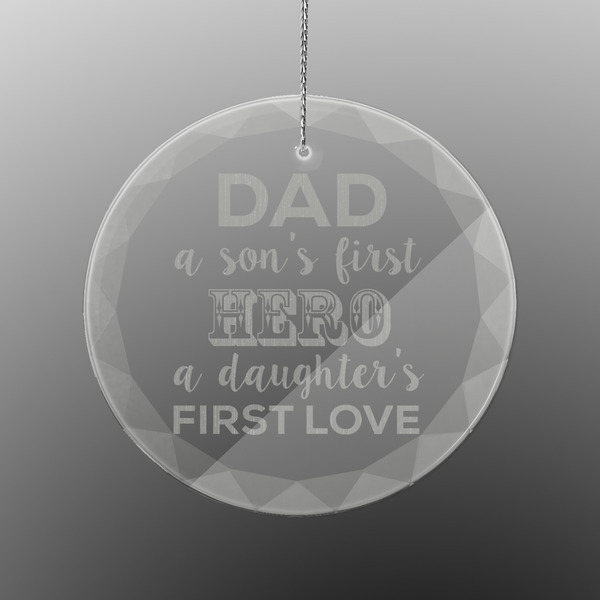 Custom My Father My Hero Engraved Glass Ornament - Round