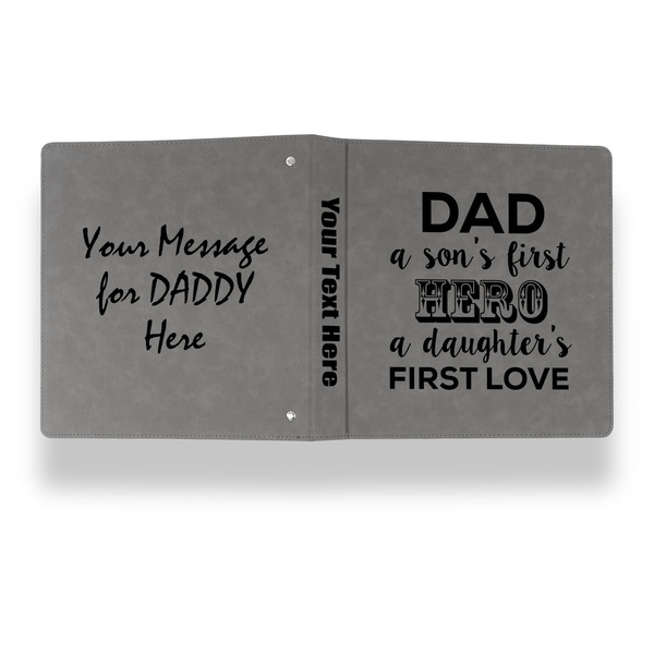 My Father My Hero Leather Binder - 1" - Grey - Back Spine Front View