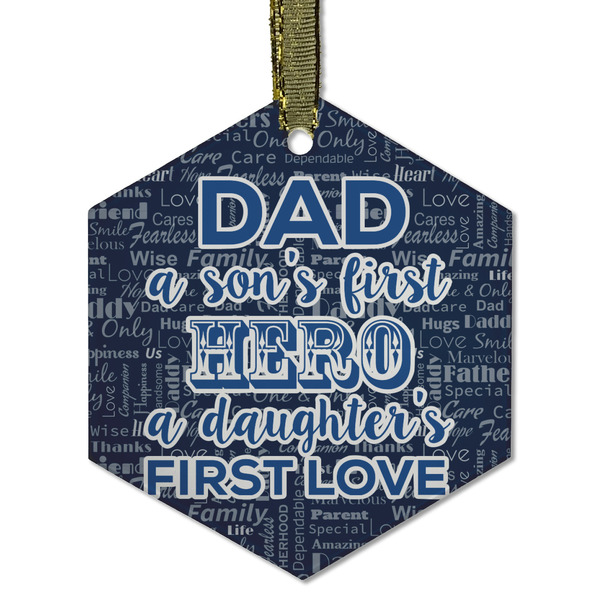 Custom My Father My Hero Flat Glass Ornament - Hexagon