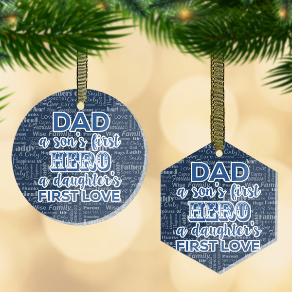 Custom My Father My Hero Flat Glass Ornament