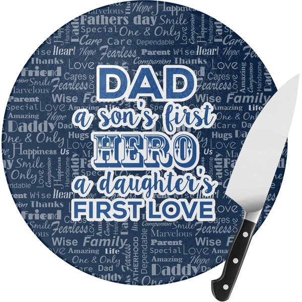 Custom My Father My Hero Round Glass Cutting Board