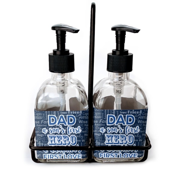 Custom My Father My Hero Glass Soap & Lotion Bottle Set