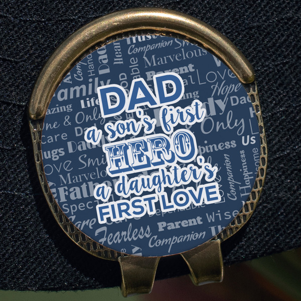 My Father My Hero Golf Ball Marker Hat Clip - Gold - Close Up
