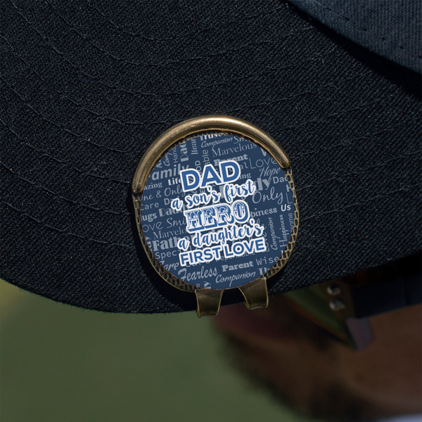 My Father My Hero Golf Ball Marker Hat Clip - Gold - On Hat