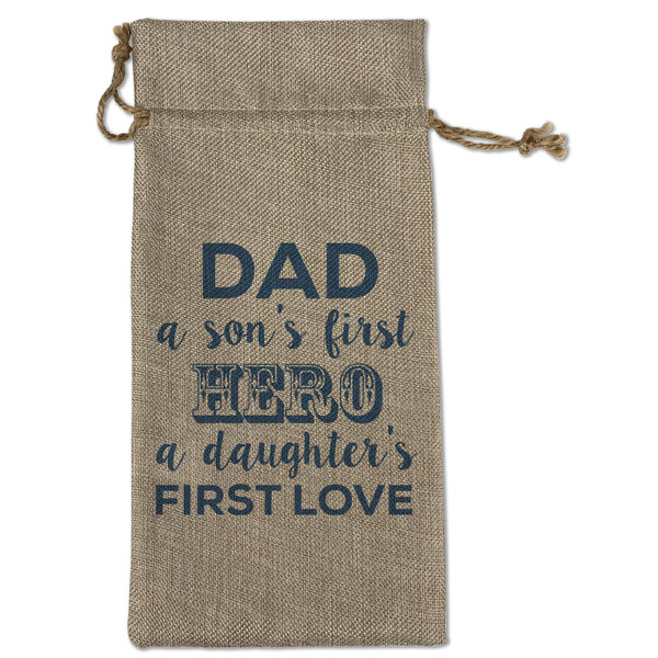 Custom My Father My Hero Large Burlap Gift Bag - Front