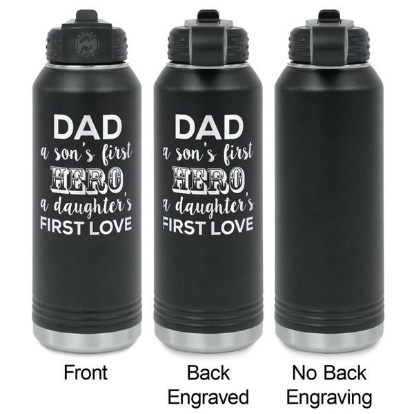 My Father My Hero Laser Engraved Water Bottles - 2 Styles - Front & Back View