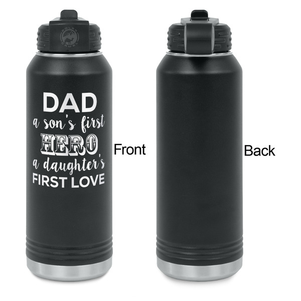 My Father My Hero Laser Engraved Water Bottles - Front Engraving - Front & Back View