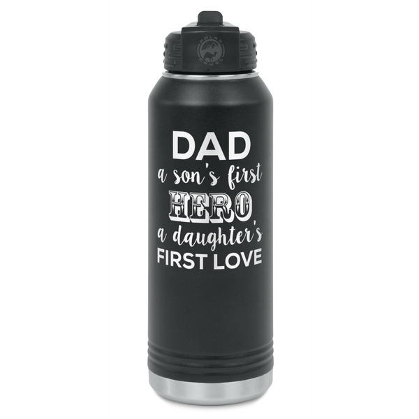 Custom My Father My Hero Water Bottle - Laser Engraved - Front
