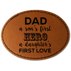 My Father My Hero Faux Leather Iron On Patch - Oval