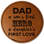 My Father My Hero Faux Leather Iron On Patch - Round